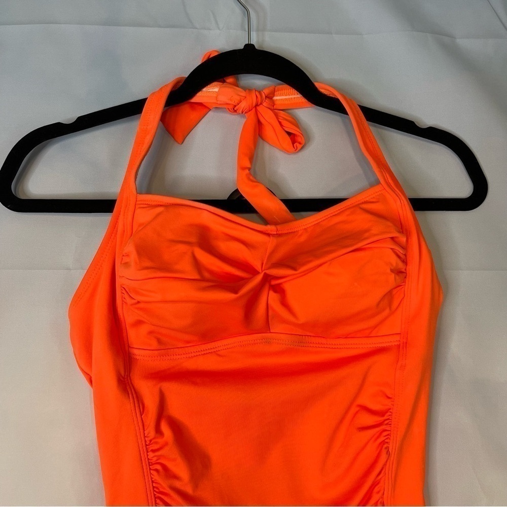 Women's One Piece Tummy Control Swimwear Boyleg Ruched Swimsuit Orange Small - Picture 5 of 8